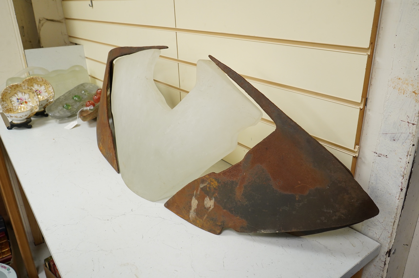 Sally Rogers, contemporary fabricated steel and cast glass installation, 45cm wide